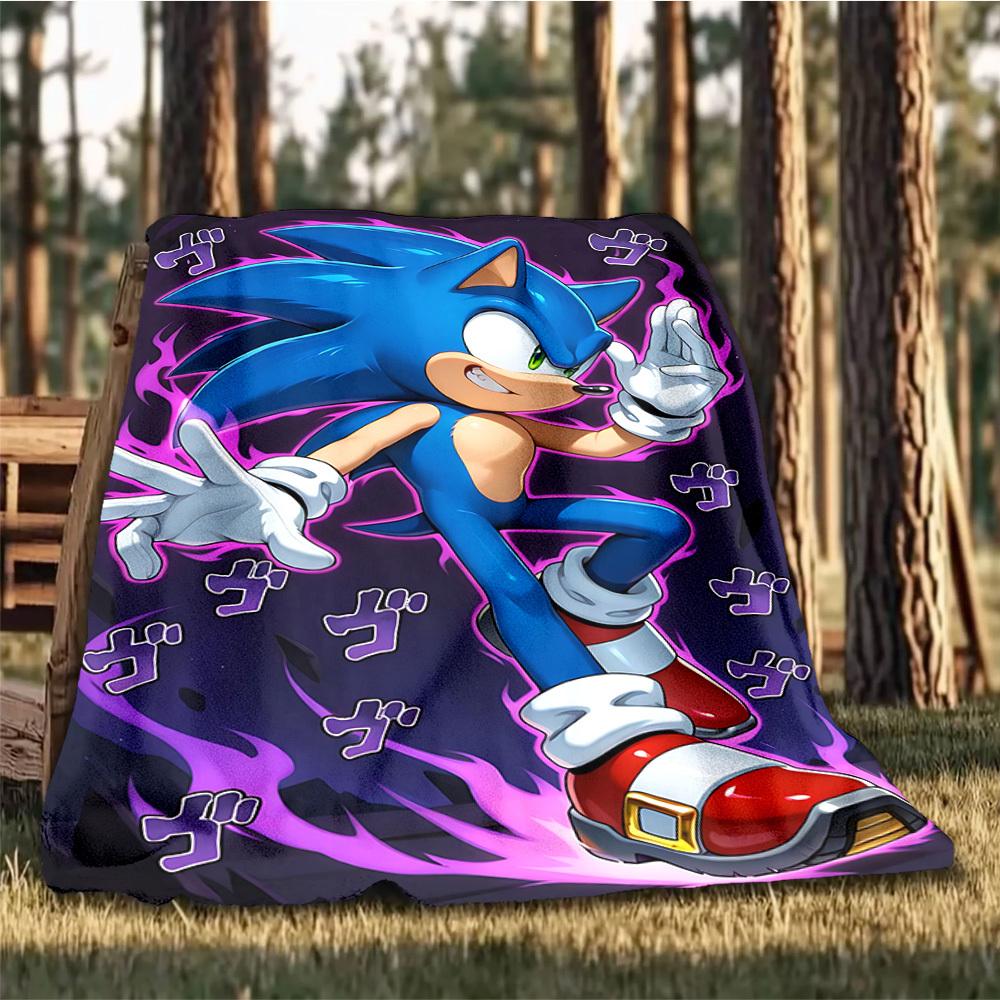 1pc Sonic Outdoor Personalized Flannel Blanket, Soft, Lightweight Personalized Flannel Blanket, Digital Printing,