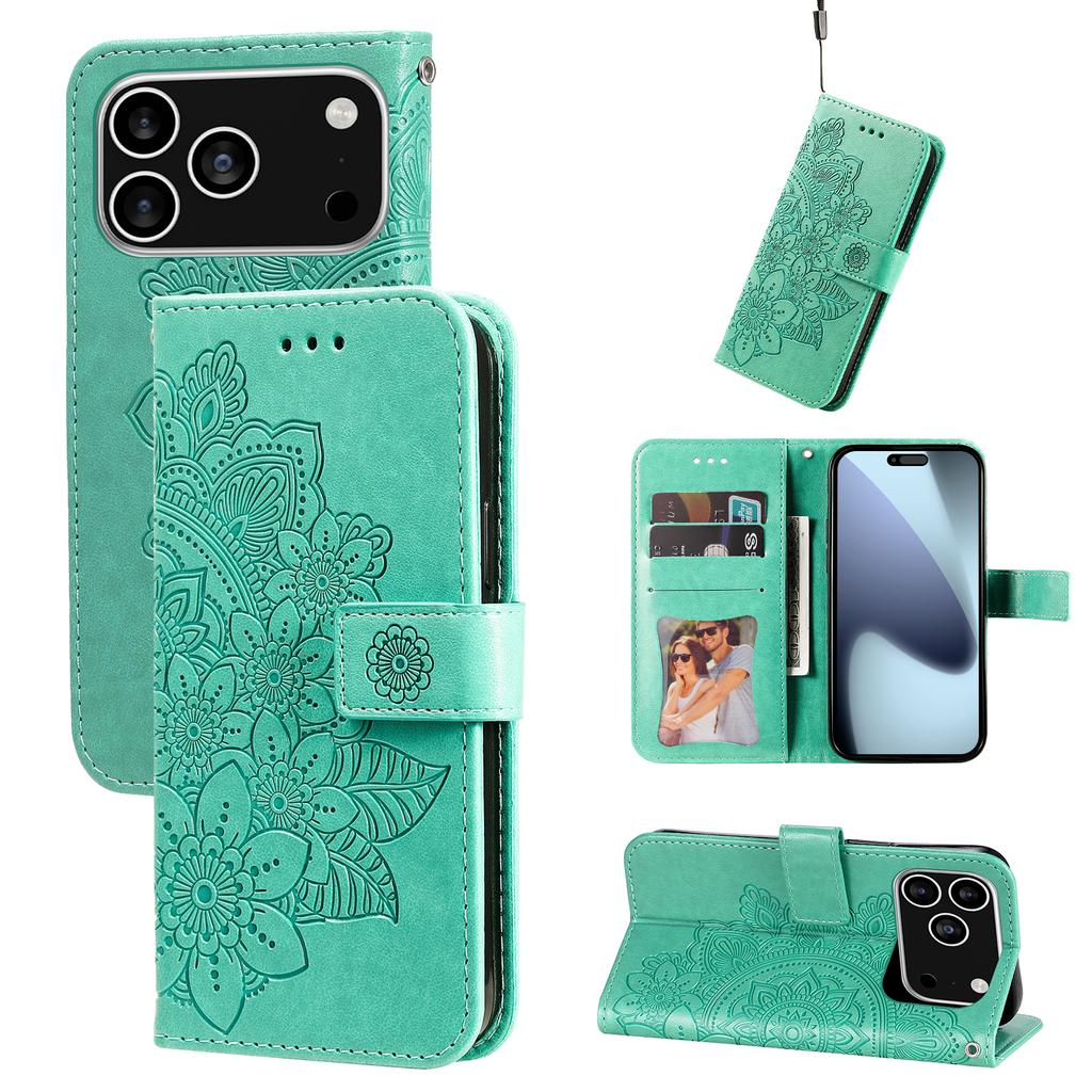 For iPhone 17 Pro Case Floral Pattern PU Leather Wallet Stand Phone Cover
