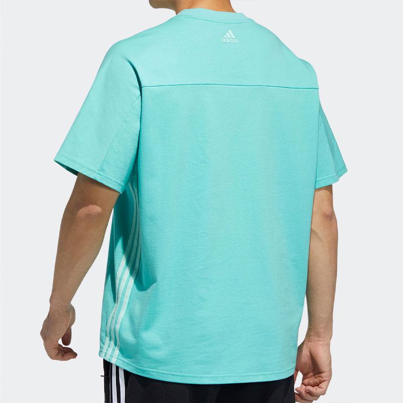 Adidas Letter Logo Printed Casual Short Sleeve T-Shirt Men Tops Blue HA3636