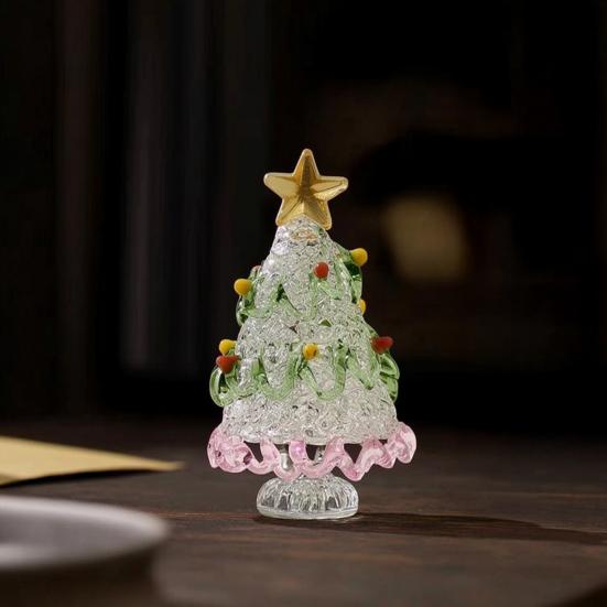 Creative Christmas Gifts for Friends Mini Tree Figurine, Handmade Colored Glaze Tabletop Ornament Unique Holiday Table Centerpiece with Star Top Xmas