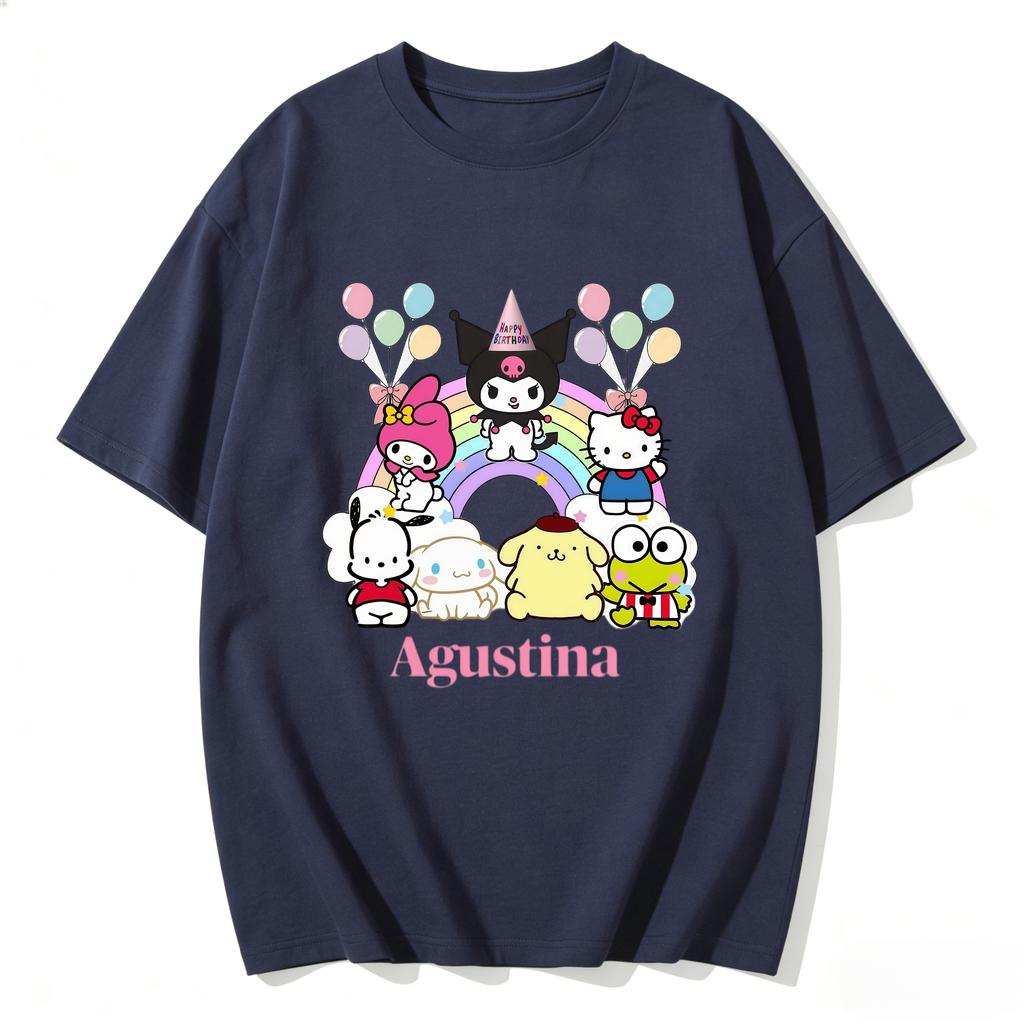 2026 New Sanrio Characters Birthday Cartoon Print Tshirt Family Matching Outfits Casual Short Sleeve Tee for Women Unisex Kids Tee