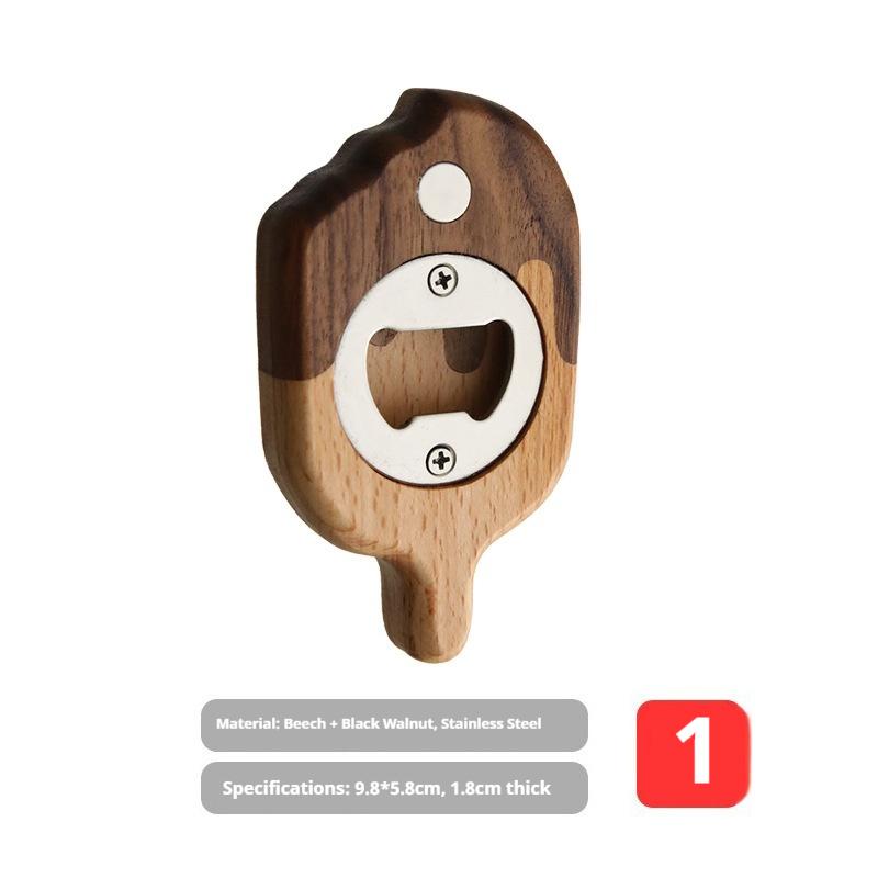 Wooden Ice Cream Shaped Magnetic Bottle Opener Fridge Magnet Solid Wood Beer Opener Fridge Decor Ornament For Home Kitchen Bar