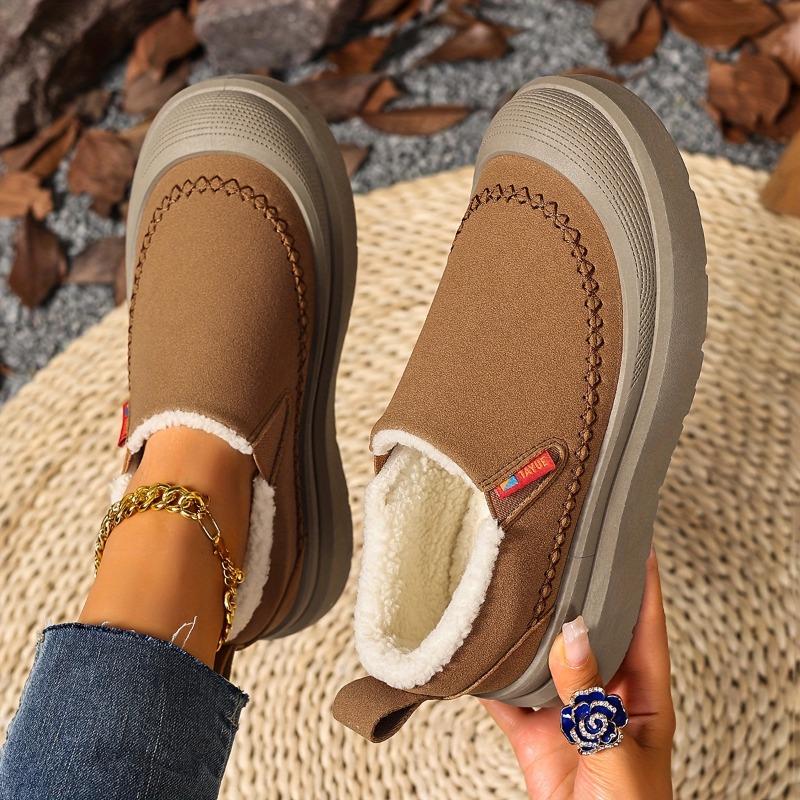 Women's Slip-On Winter Boots - Warm Brown Shoes with Cushioned Insole & Non-Slip PVC Sole - Cozy Indoor/Outdoor Footwear for Cold Weather - Easy