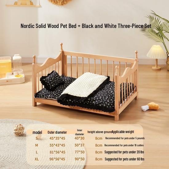 Four Seasons Removable Washable Wooden Doghouse Bed for Small to Medium Dogs