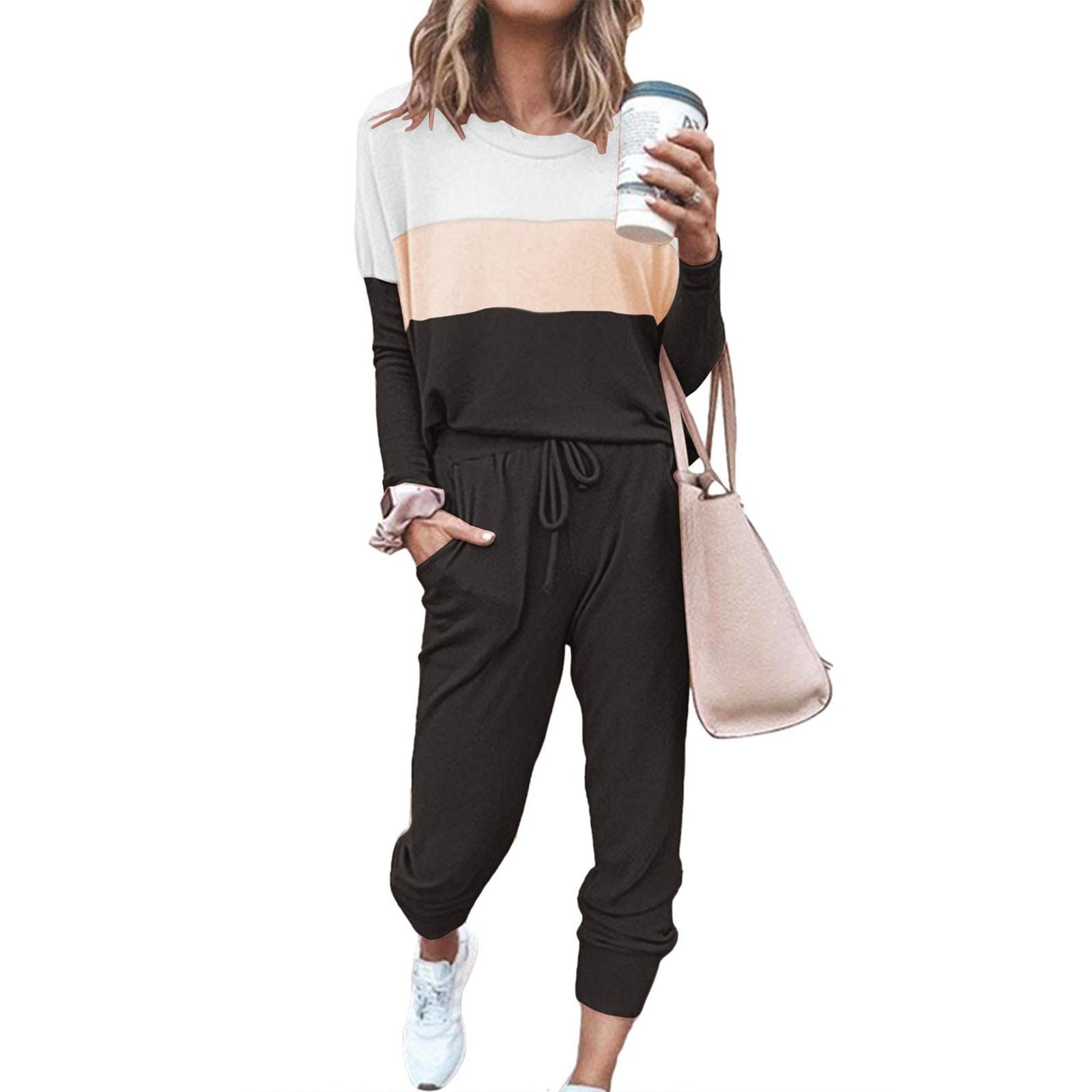 

Женский полосатый принтованный спортивный костюм из 2 предметов, удобная толстовка с круглым вырезом, спортивные штаны для занятий йогой и тренировкой XL