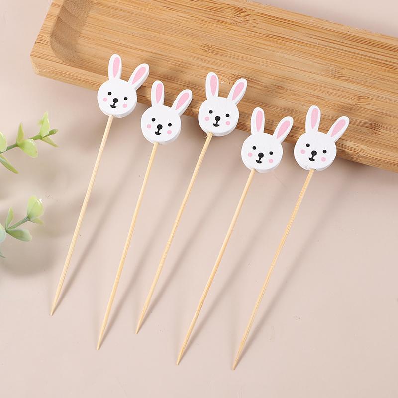 100pcs Easter Disposable Bamboo Skewers Rabbit Eggs Food Picks Fruit Fork Cupcake Buffet Stick Easter Party Decoration Birthday