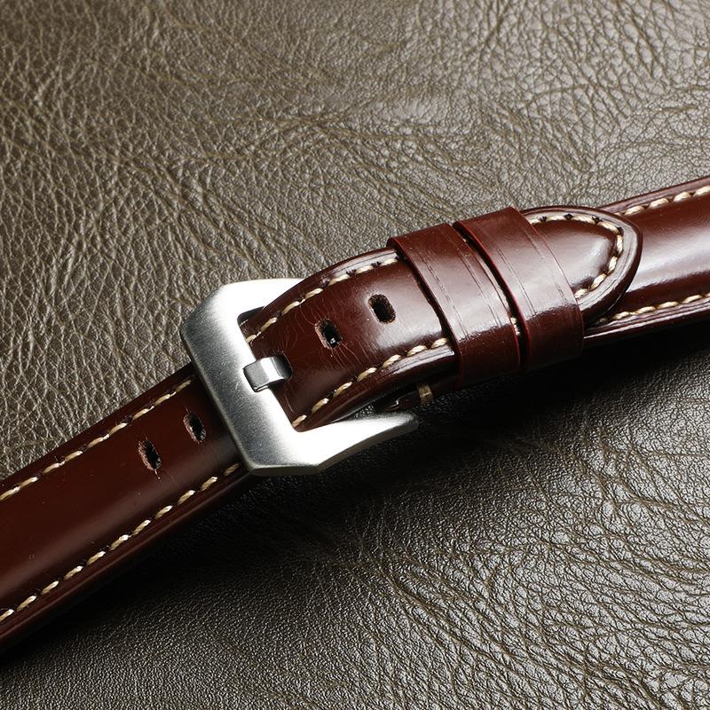 Pena Leather Strap Oil Wax First Layer Cowhide Open Edge Bead Sports Bracelet 22/24mm Watch Strap