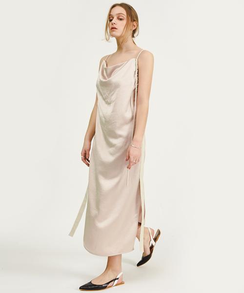 Aimiai Leather Strap Slip Dress Cream