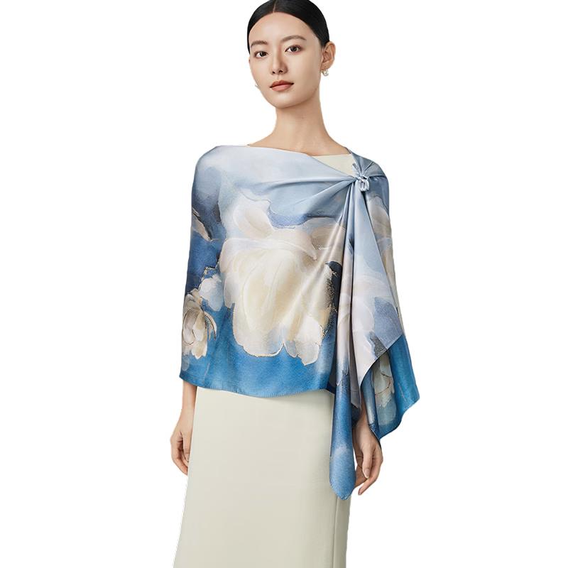 Шанхайская история 100% шелковый атласный шаль с принтом 170*50cm