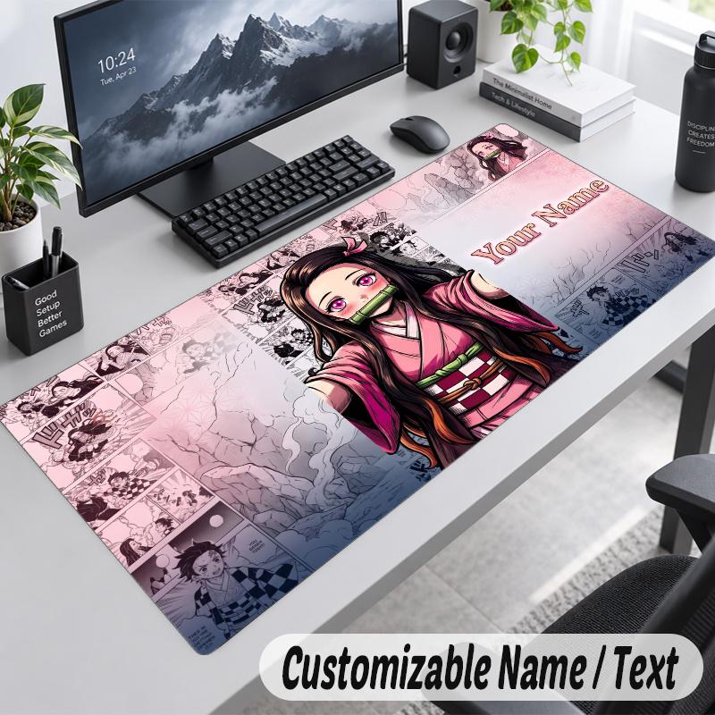 Nezuko Kamado Personalized Large Mouse Pad Custom Name Text Extended Desk Mat Gaming Mousepad