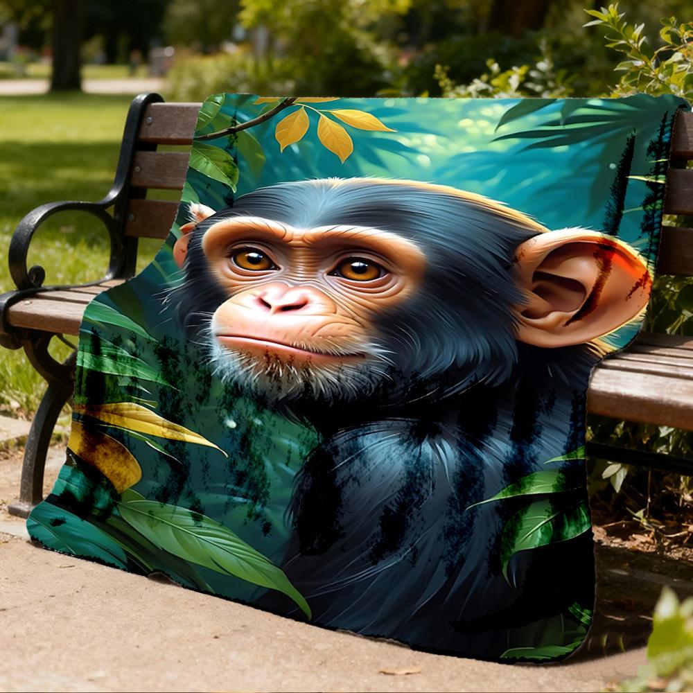 1pc Chimpanzee Print Throw Blanket Polyester Fiber, Lightweight Flannel, Soft & Warm, All Season Use for Outdoor, Camping Digital Print