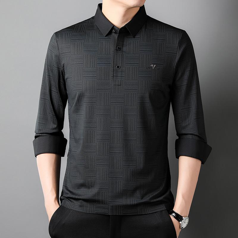 

Футболка мужская весенне-осенняя модная бесшовная мужская повседневная рубашка с длинными рукавами в клетку с отворотом и тонким кроем 4XL