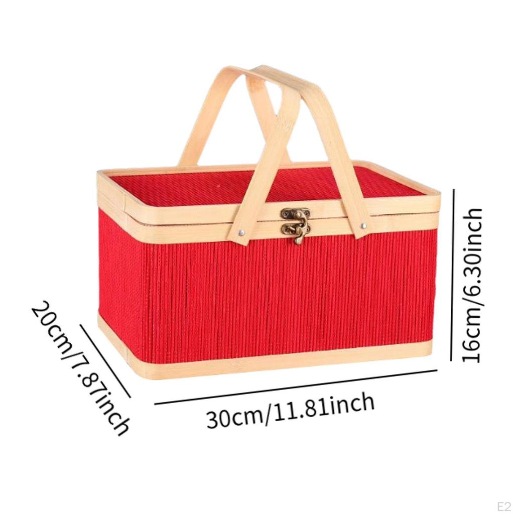 Bamboo Woven Basket Grocery Flower Hamper for Cake Bread Picnic