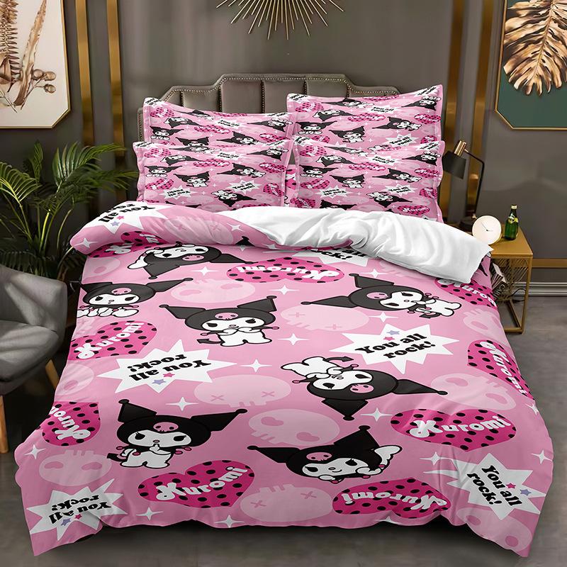 Digital Print Three-Piece Cartoon Cute Kuromi Kuromi Bedding