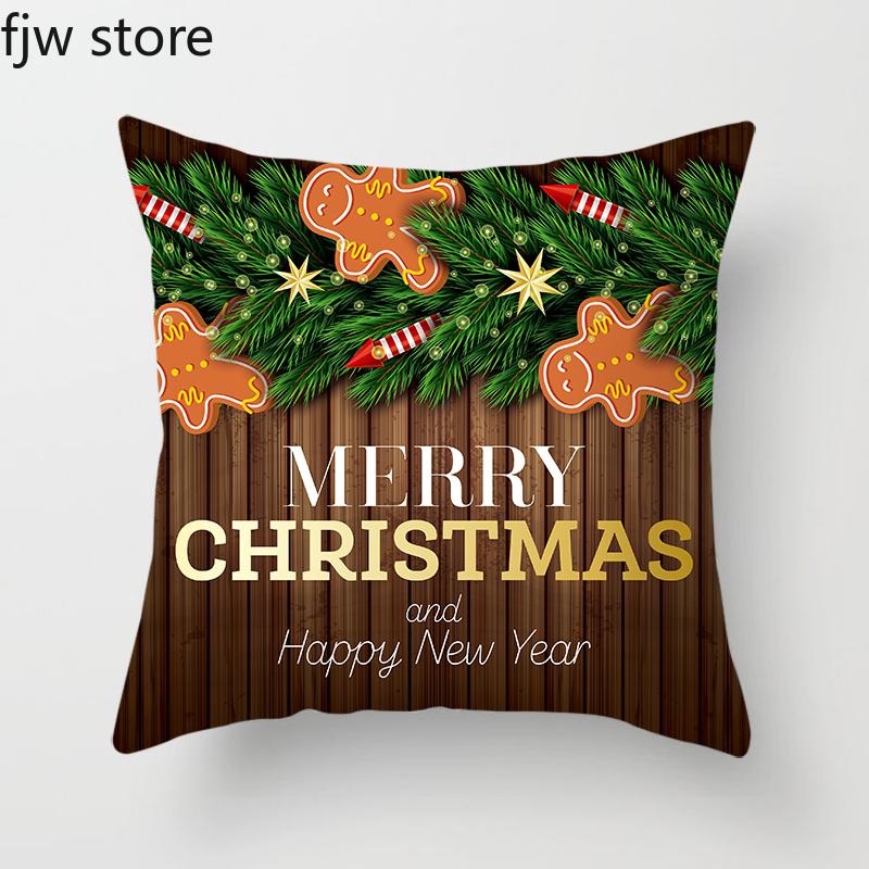Merry Christmas and Happy New Year Decorative Pillowcase Wood Printing Throw Pillow Cover Sofa Chair Cushion  Home Decor
