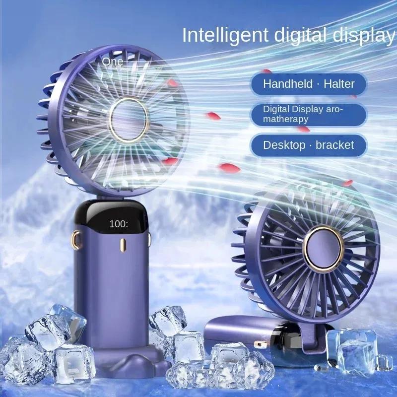 Portable Handheld Mini Fan Foldable Neck Hanging Fans 5 Speed USB Rechargeable Fan with Phone Stand and Display Screen 1800mAh