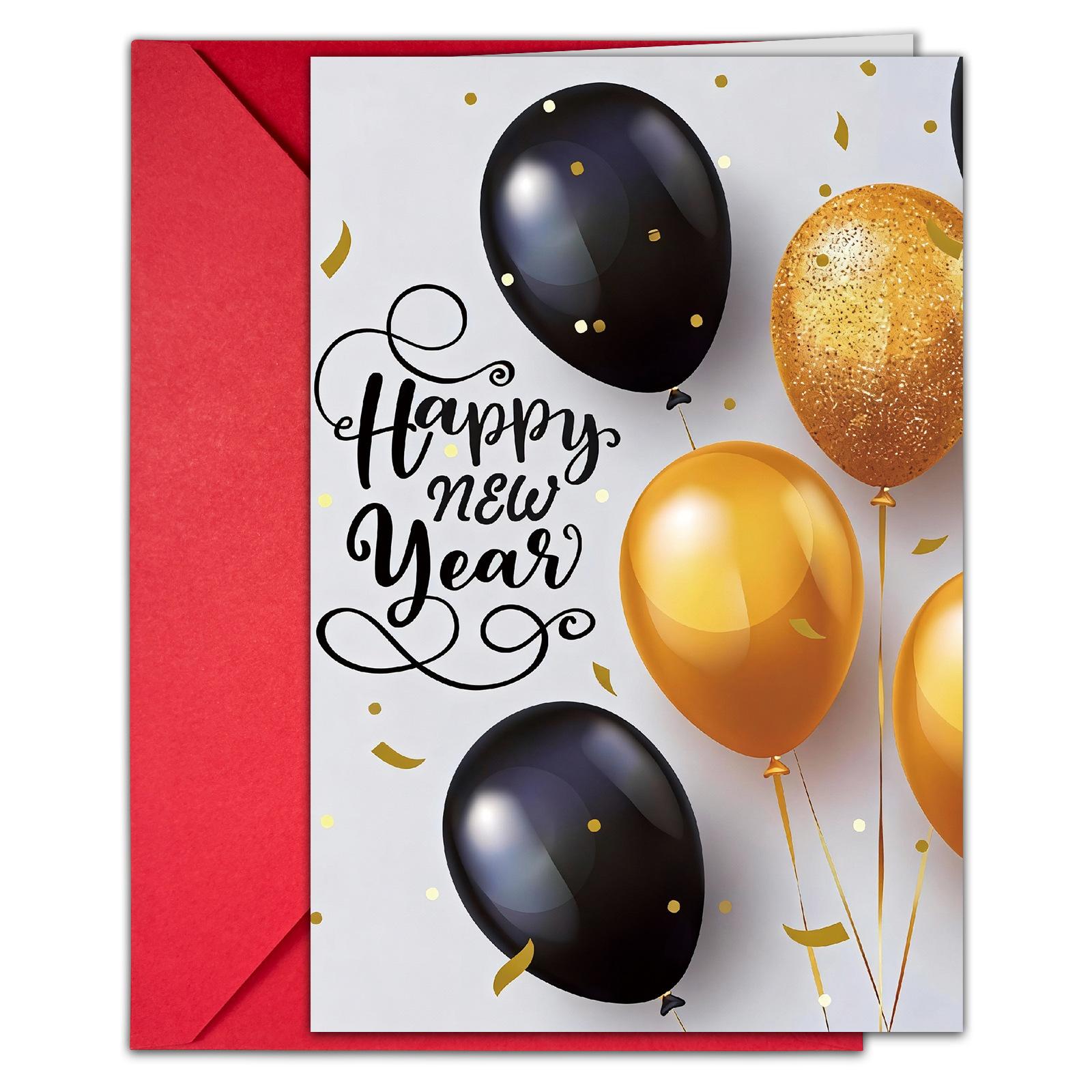 

New Year S Black Gold Balloon Greeting Card Envelope Set Holiday Blessing Card Romantic Decoration Gift 10 Sets Starting From Approval T020402150