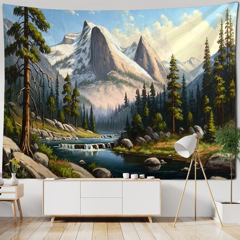 Bellissimo Arazzo Paesaggio Forestale Decorazione Murale per Camera da Letto Soggiorno Tessuto di Sfondo, Murale in Tessuto Estetica Hippie