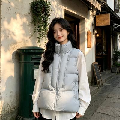 New Winter Large Size Simple and Fashionable Stand-up Collar Down Cotton Vest Loose Warm Vest Women's Coat Tide
