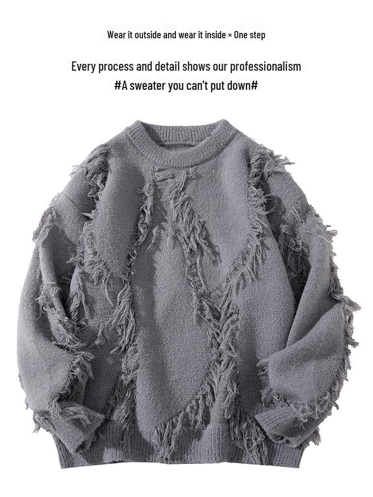 Męski sweter pulower z okrągłym dekoltem - Jesień/Zima 2024, Modny luźny krój, Styl lazy, 688P51