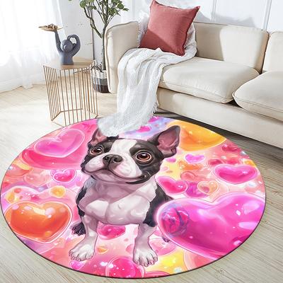 Cartoon Boston Terrier Pattern Round rug,Carpet Rug for Living Room Bedroom  Playroom ,Non-slip Floor Mat,Holiday Gifts and Birthday Gifts.