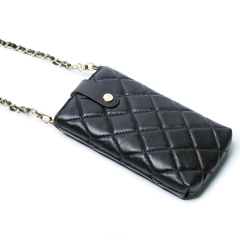 Mobile Phone Bag Women's Leather Embroidered Oblique Span Bag New Mini Sheepskin Chain Small Bag Fashionable Mobile Phone Bag Tide