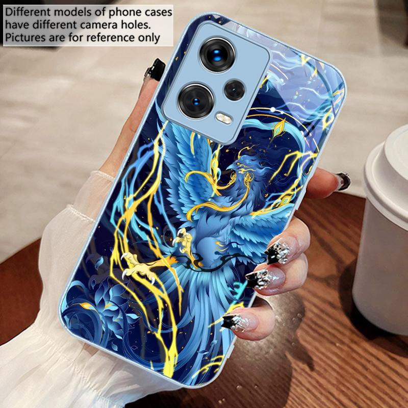 White And Blue Phoenix For Xiaomi 14 Ultra 13 Lite Redmi Note 13 11 Pro 12 Plus Poco X6 3 Pro F4 6 GT Tempered Phone Case