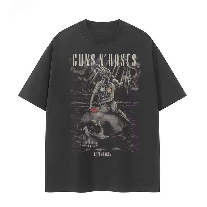 Men's and Women's T-shirts Guns N Roses Guns Band Vintage American VTG Shoulder Loose Cotton Crew Neck Rock Short Sleeves