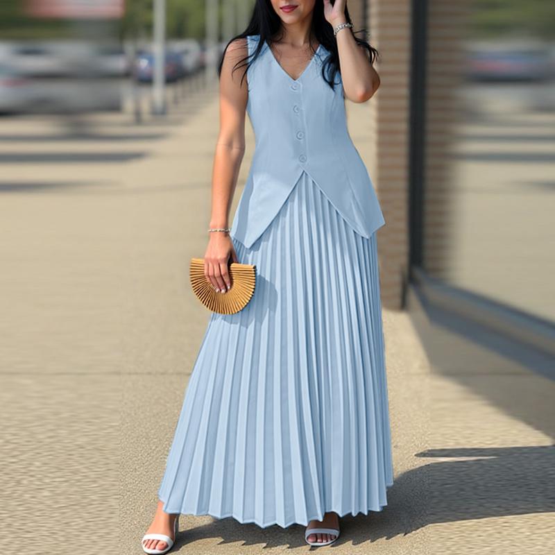 

ZANZEA Женские топы и юбки без рукавов Летние комплекты из двух частей XL синий