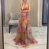 2026 Spring Women's Colorblock Print V-Neck Spaghetti Strap Long Dress