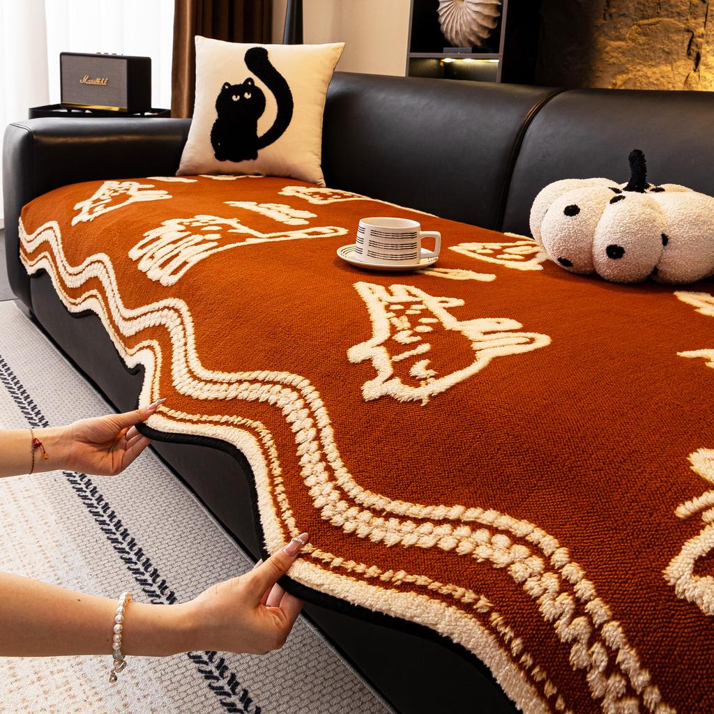 Winter Plush Non-Slip Cute Pattern Sofa Throw Cover Cartoon Dog Sofa Cushion Soft Fuzzy Furniture Protector Couch Pad Mats