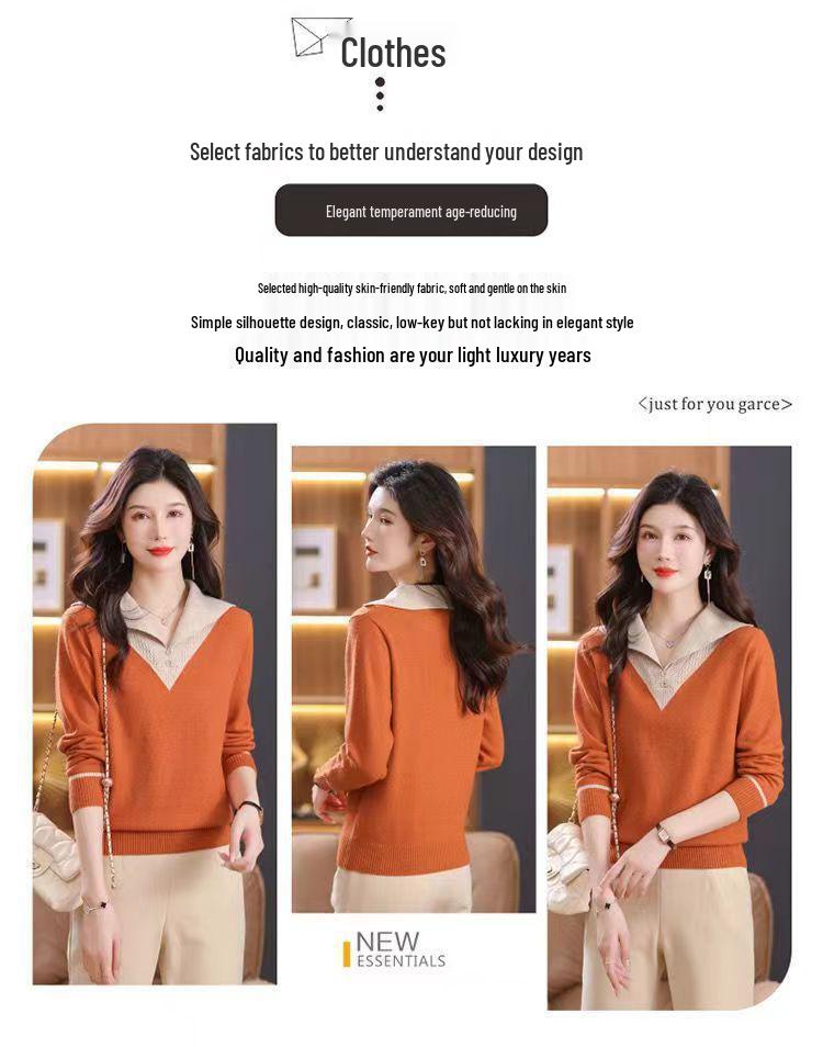 Nový stylový pletený svetr v barevných blocích - Dámský úzký top podzimní/zimní móda