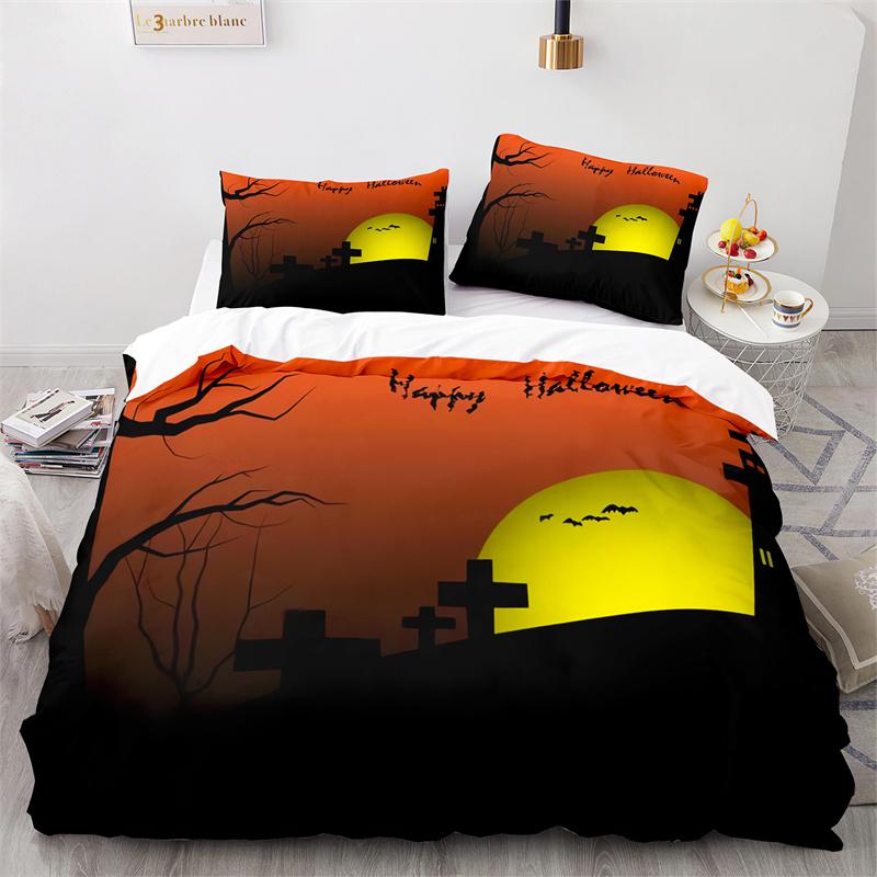 Halloween Pumpkin  Horror Festival Bat Bedding Set Boys Girls Twin Queen Size Duvet Cover Pillowcase Bed Kids Adult