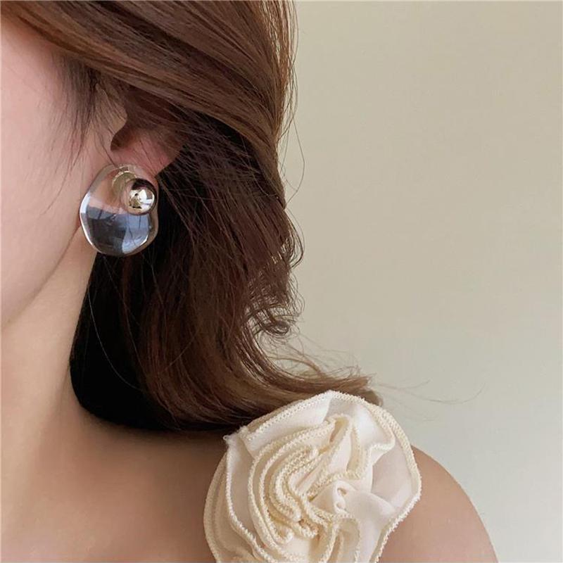 Transparent Geometric Earrings Made Resin Metal Combined Fashionable Luxurious Trendy Design Earrings Women's Parties Jewelry