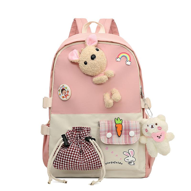 Fashion Casual Backpack Female Cute Cartoon Lightweight Elementary School Bag Large Capacity Contrasting Color Backpack