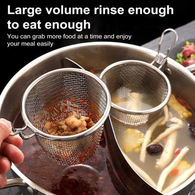 Lebensmittelsieb aus Edelstahl, feines Drahtgeflecht, Schlitzlöffel, Trichter, Hot Pot-Haken, Filtersieb mit Griff, Shabu-Shabu-Bratpfanne, Öl-/Wasserabtropffläche