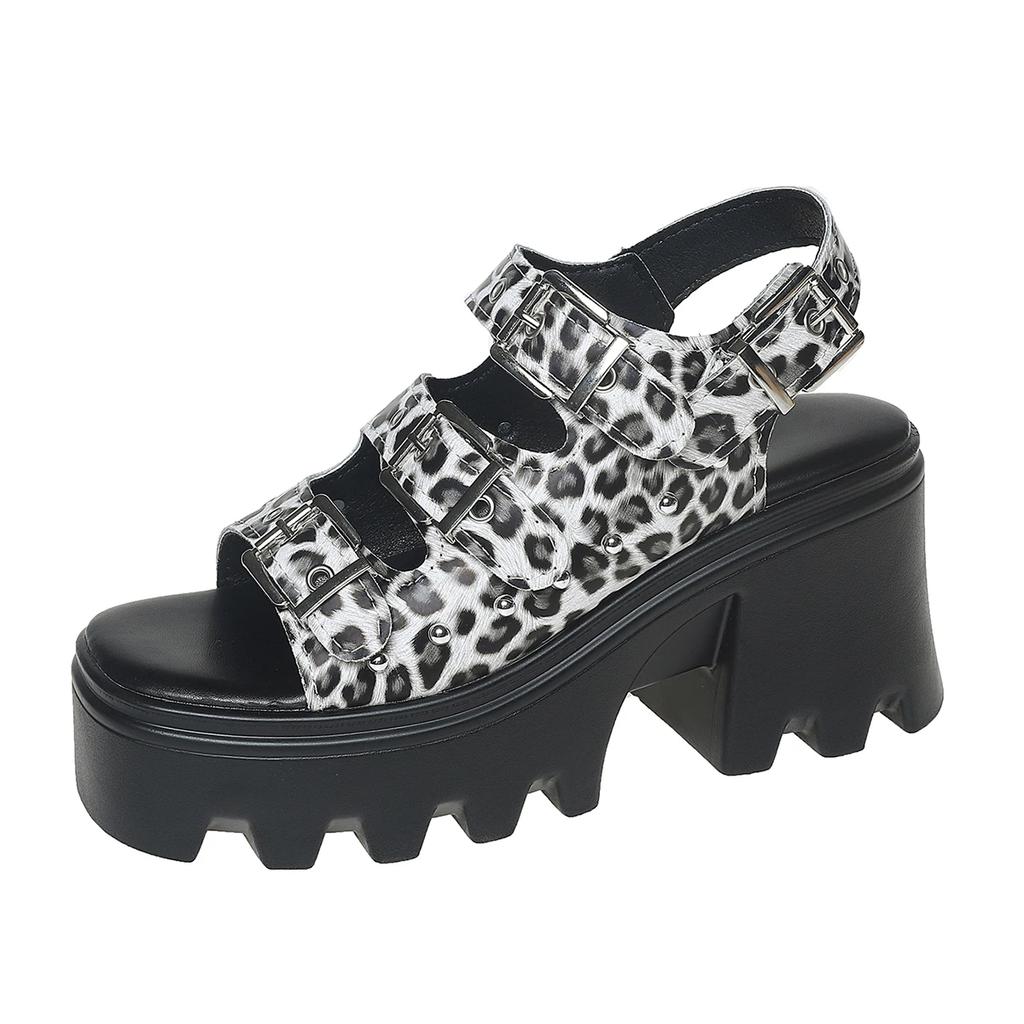 Fashion Large Size Women High Heeled Sandals Summer Punk Height Increasing Sandal Motorcycle Gothic Woman Shoes Khaki Platform Sandals