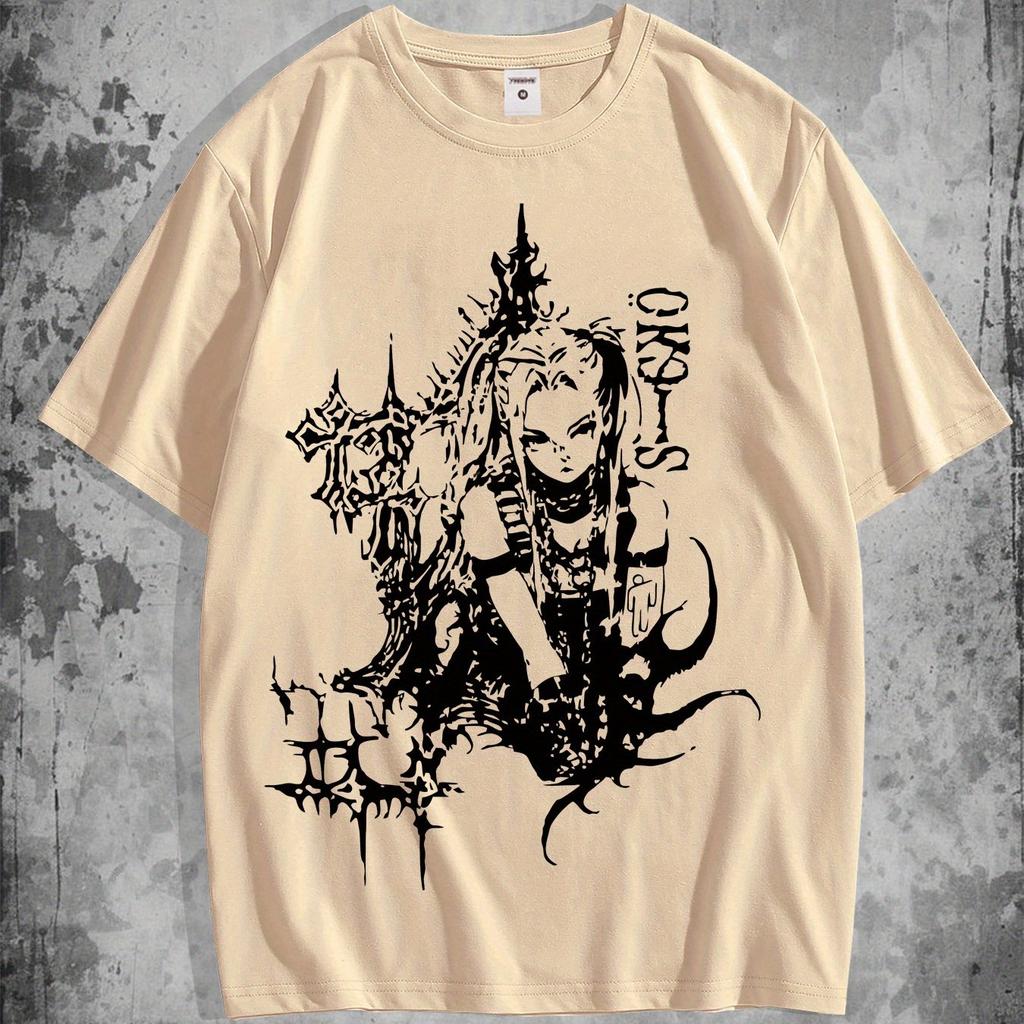 Dark Fantasy Map Print Short Sleeve T-Shirt for Men Fabric Casual Tee with Crew Neck Breathable, Slight Stretch Material for Summer Style
