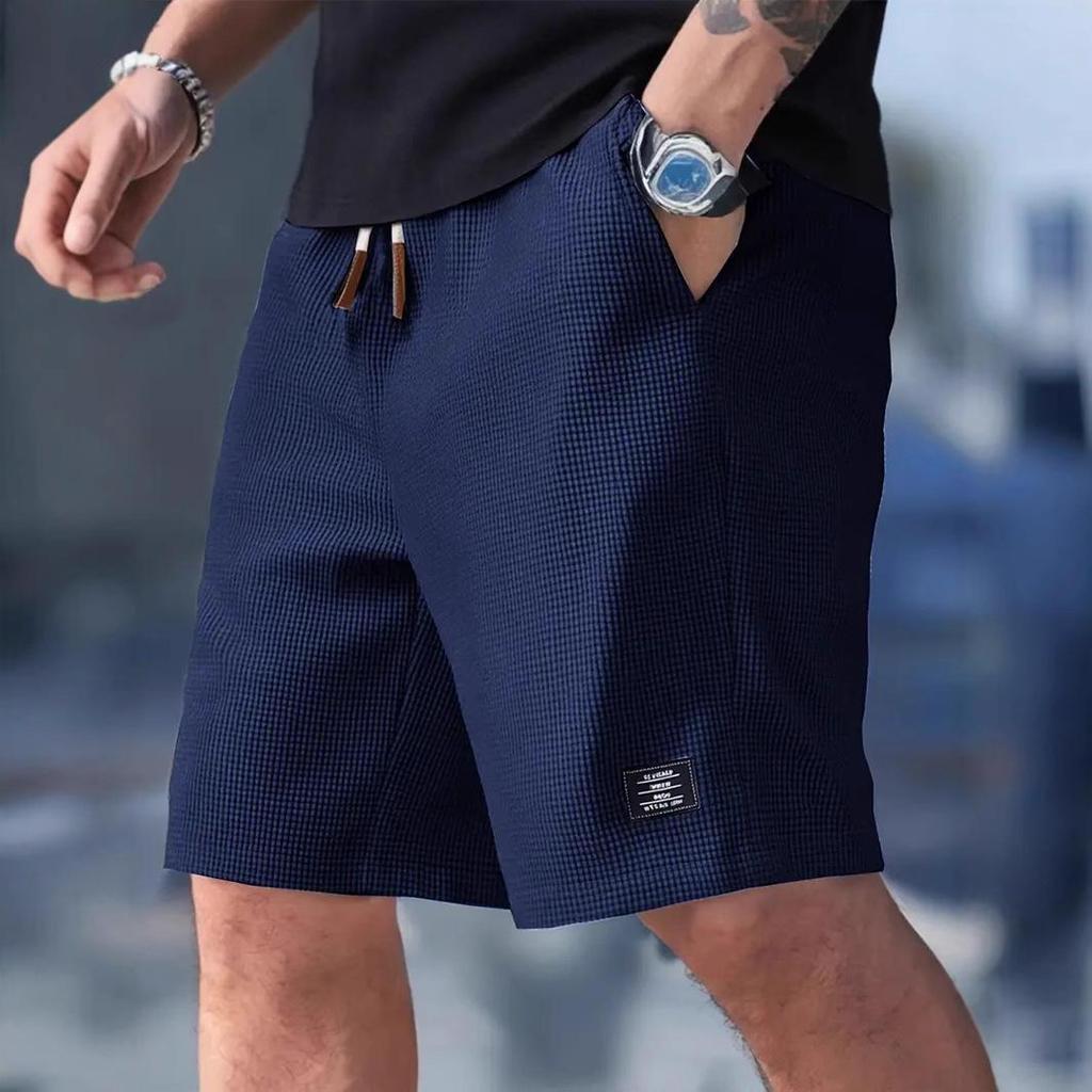 Men's Textured Casual Shorts with Drawstring Waist, Lightweight Polyester Fabric, Pockets for Casual Wear, Beach or Outdoor Activities, Daily Shorts