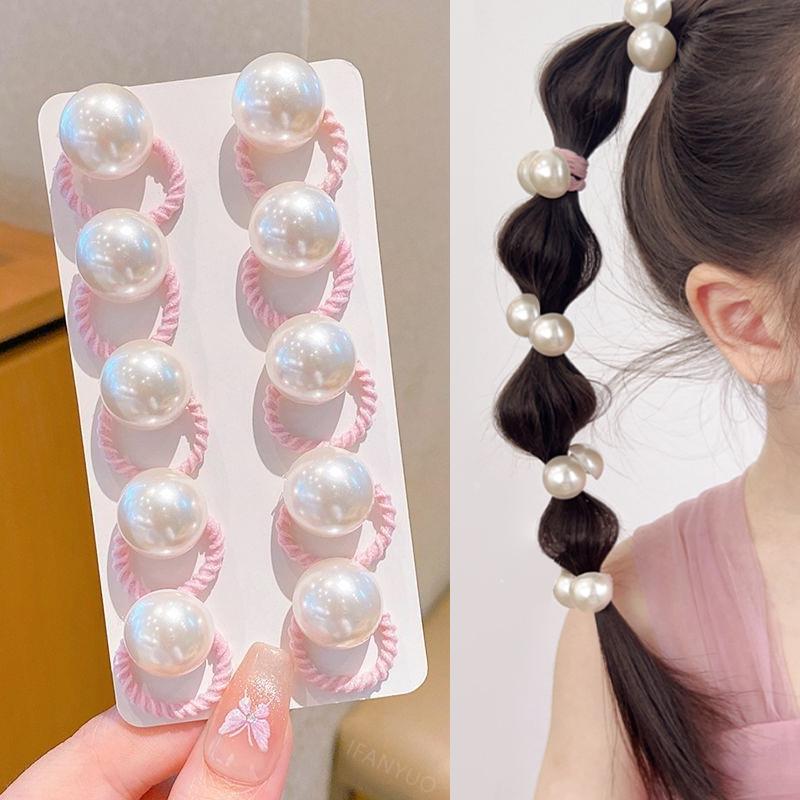 10/30pcs Cute Baby Girl Hair Circle Pearl Love Heart Star Hair Ties High Elasticity Durable Rubber Band Kids Hair Ropes Headwear