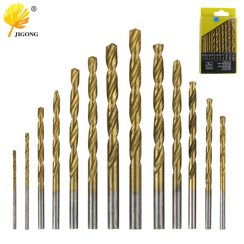 13-Piece Titanium High-Speed Steel Drill Bit Set, 1.5-6.5mm, Round Shank