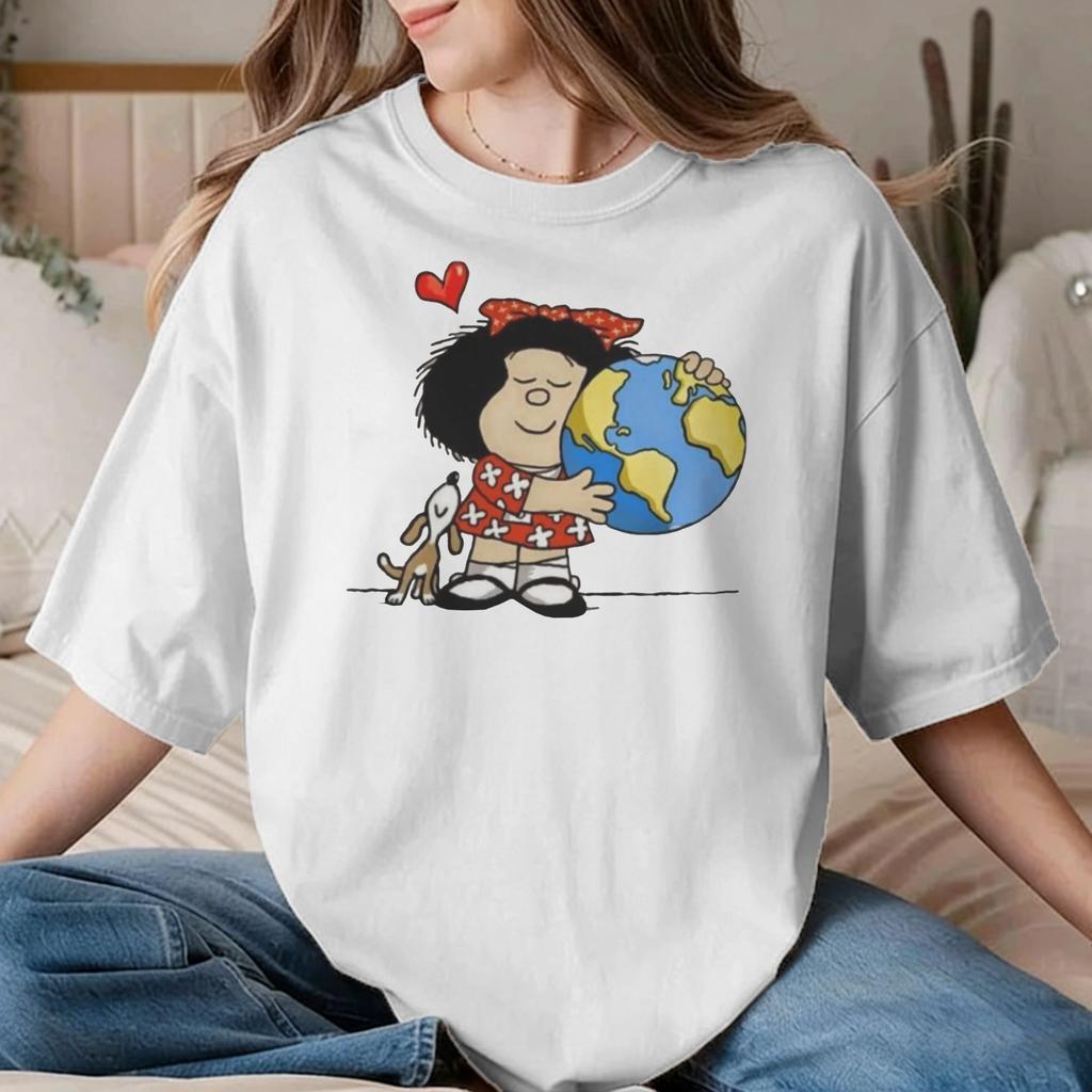 Unisex Unisex Mafalda The World And Her Puppy T Shirts Cotton Tops Novelty Short Sleeve Crew Neck Tees Summer TShirt
