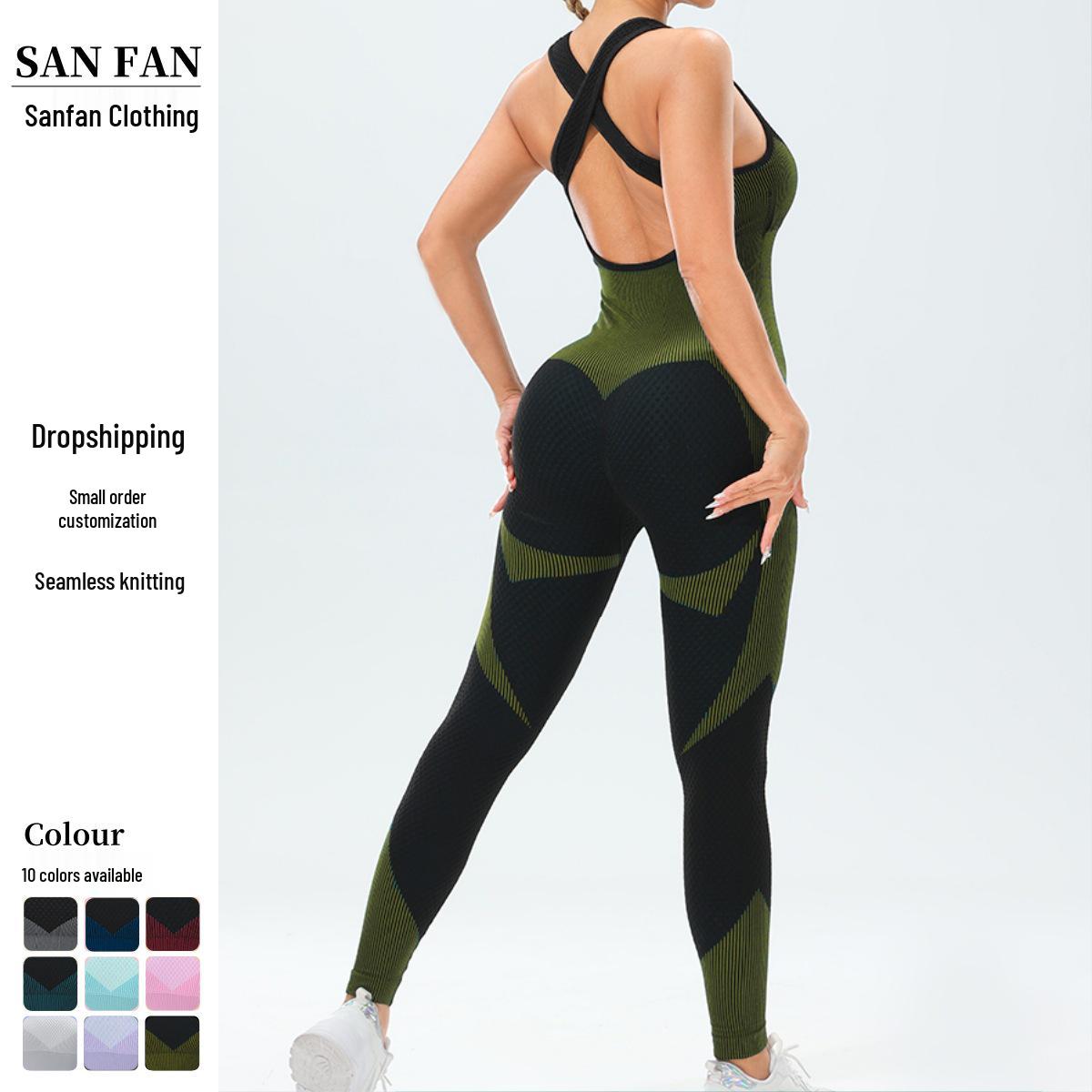 

Color Block Crossover Open Back Yoga Bodysuit for Women Large