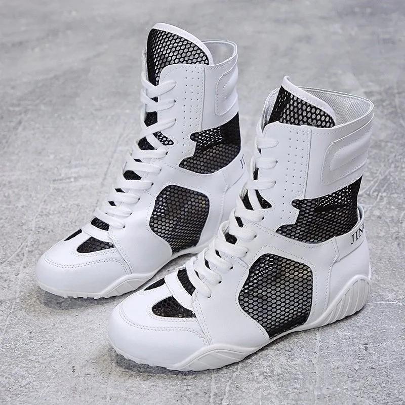 

Высокие 2024 лето новые тонкие универсальные новые на толстой подошве белые сетчатые дышащие полые ботильоны 35 чёрный