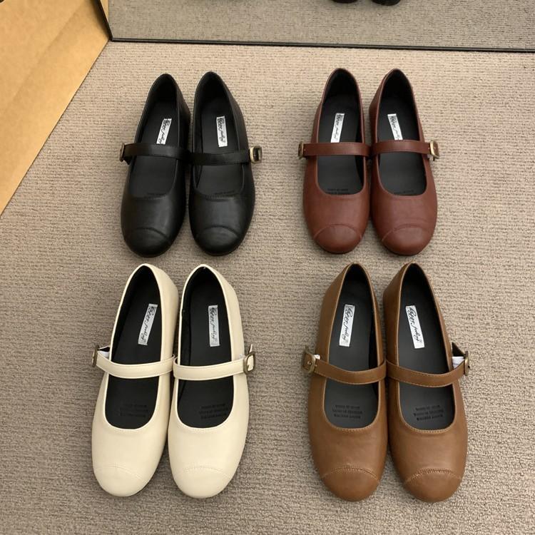 Fashion French retro flat Mary Jane shoes for women 2025 spring Korean style shallow mouth single shoes small leather shoes