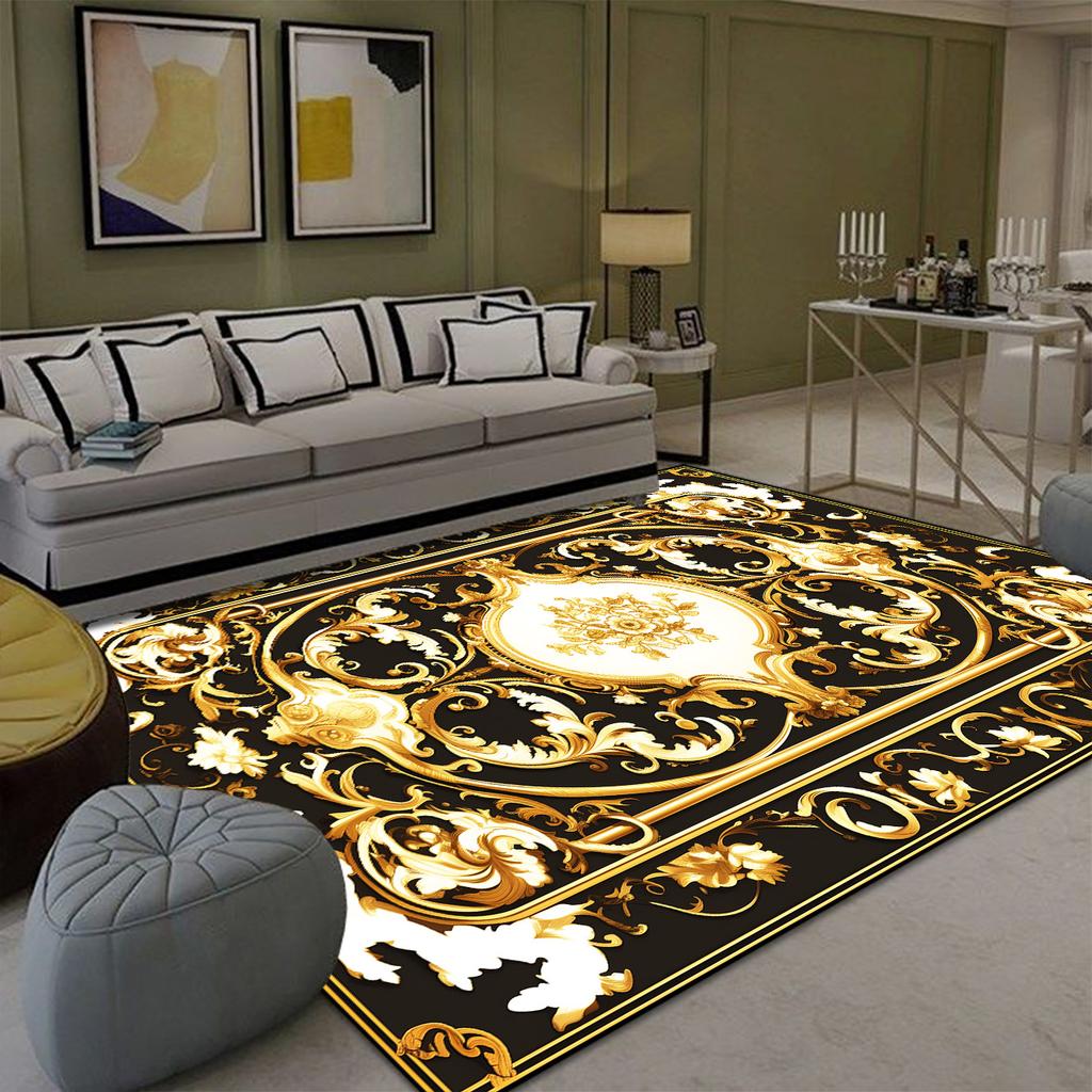 Luxury Golden Carpet for Living Room Europe and America Decoration Large Carpets Non-slip Bedroom Bedside Rug Customized Mat