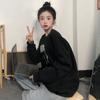 New cute printed jacket velvet casual lazy wind round neck loose sweater women
