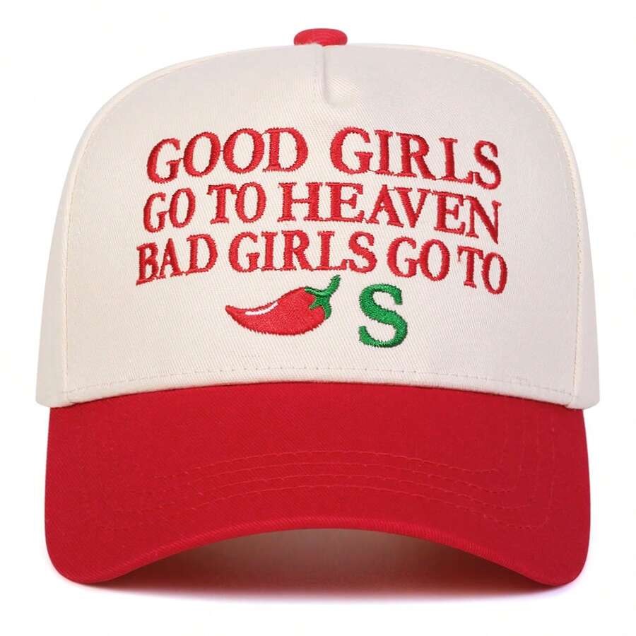 Womens Trucker Hat Good Girls Go To Heaven Bad Girls Go To S With Chili Embroidery Leopard Brim Streetwear Cap RedRice