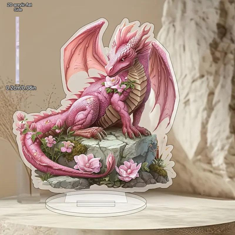 Vibrant Pink Dragon Decoration - Floral Accents, Exquisite Bohemian Style Acrylic Tabletop Decor, Multipurpose Sign, Home Tabletop Decorations, Nurse