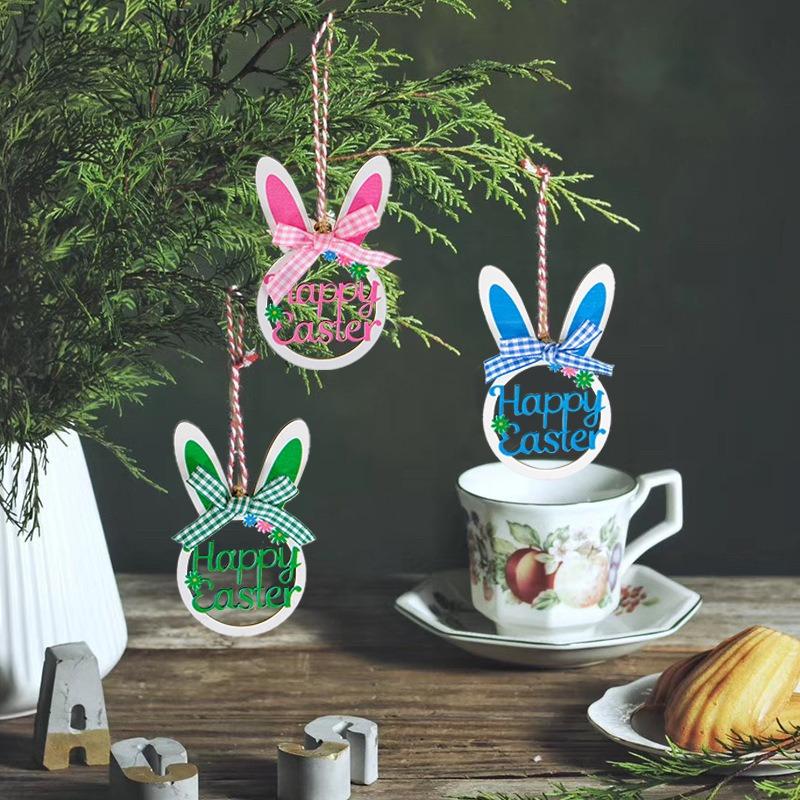 4pcs Wooden Easter Egg Decorations Easter Party Decorations Handicraft Hanging Easter Decorations Outdoor Office Home Decoration